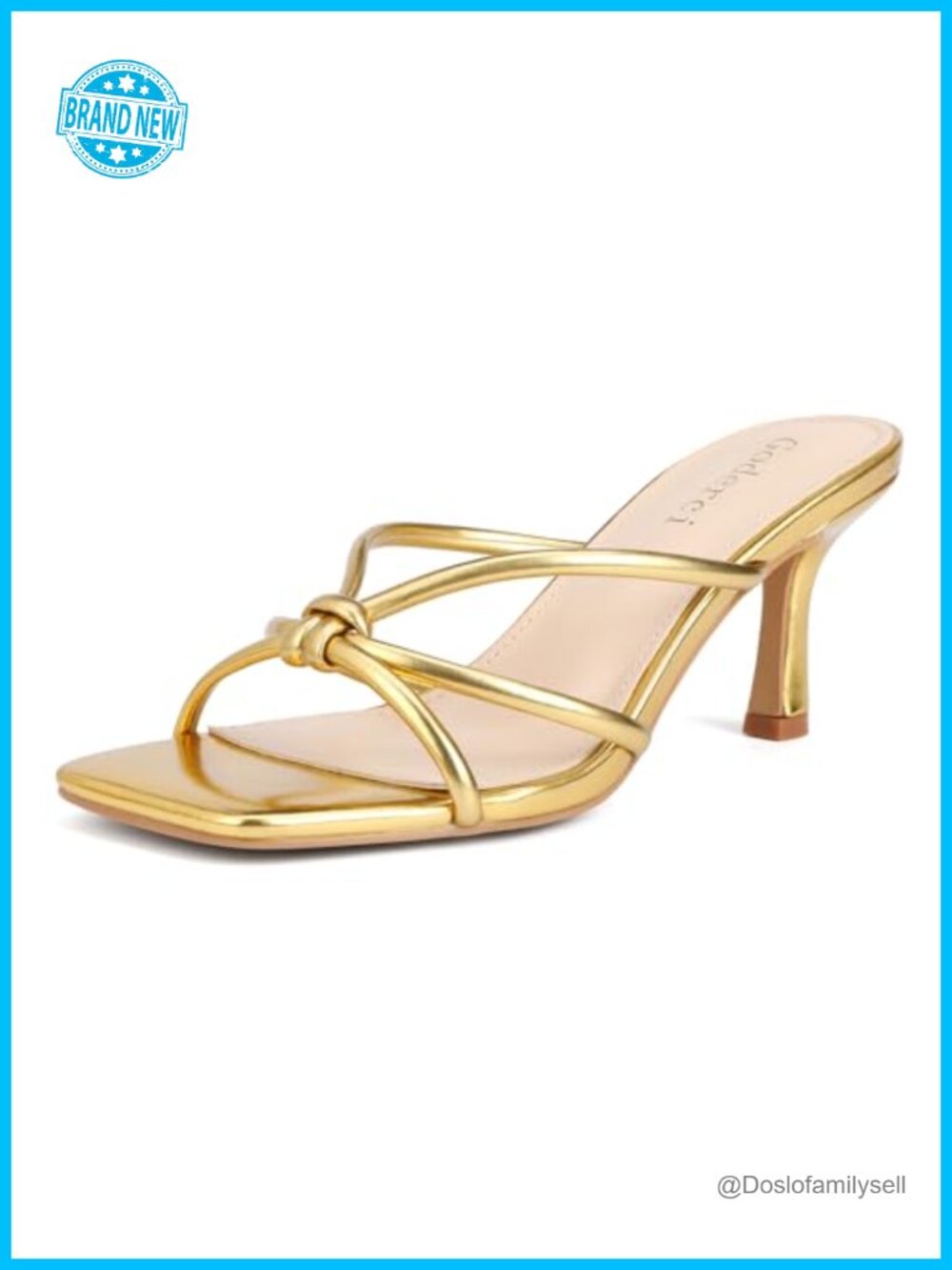Kitten Strappy Heels Square Open Toe Slip On Sandals